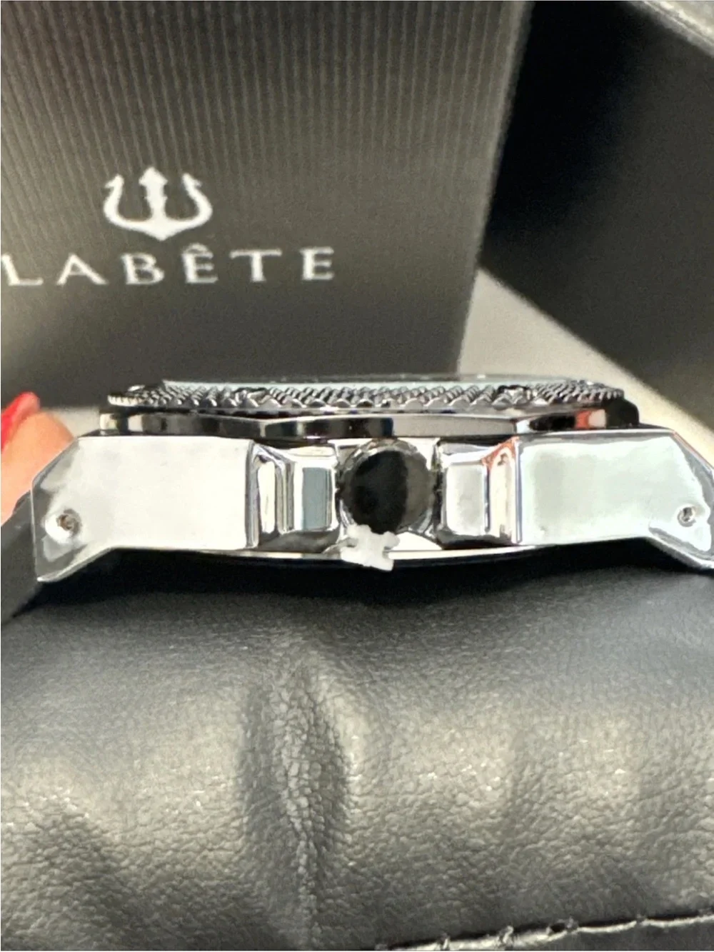 LABÈTE Black Dial Men’s Watch with Red Accents
